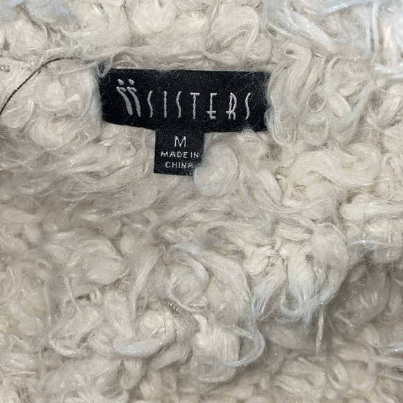 ii Sisters Furry Wool Blend Suede Sherpa Vest Tan Gray & Winter White Offset Zip - Picture 9 of 14